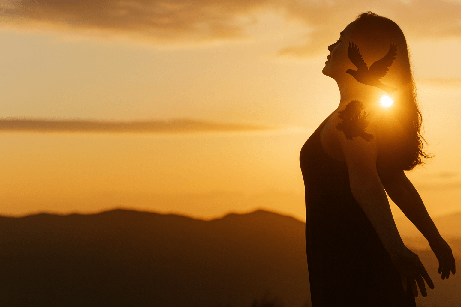 夕暮れ,女性